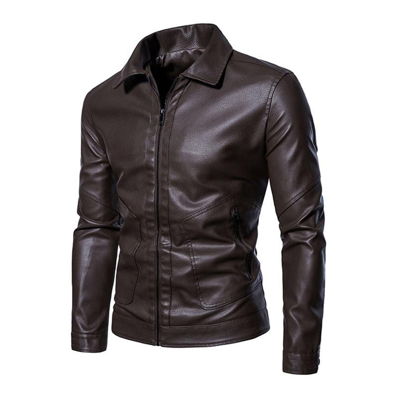 Men's Vintage Lapel Zipper Leather Biker Jacket 81837185M