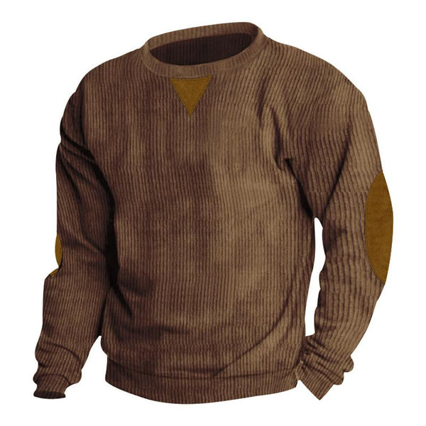Men's Casual Round Neck Corduroy Patchwork Long Sleeve Sweatshirt 25636975M