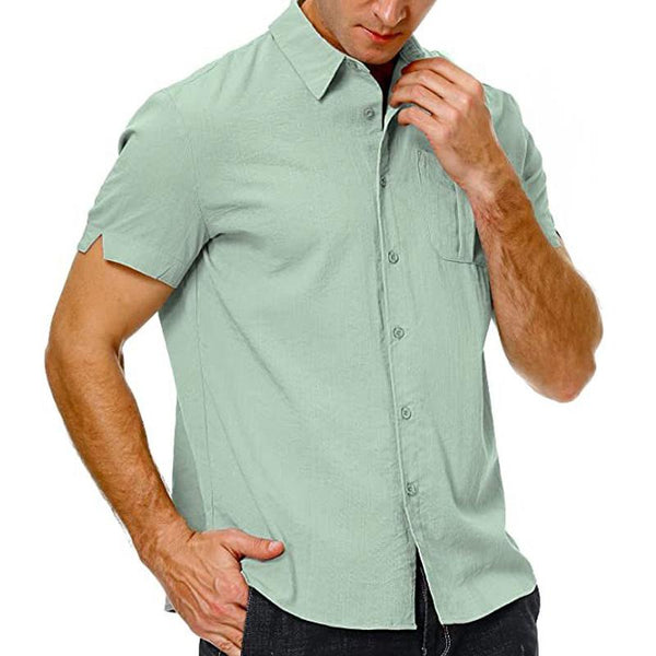 Men's Breast Pocket Lapel Solid Color Short Sleeve Shirt 08050351Y