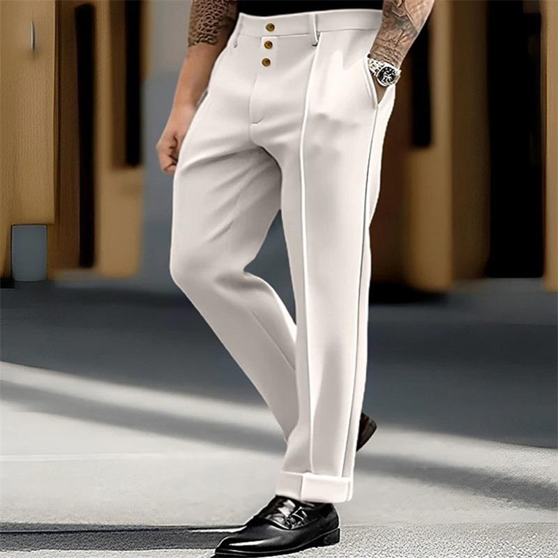 Men's Solid Color Stylish Button Straight Suit Pants 84104459X