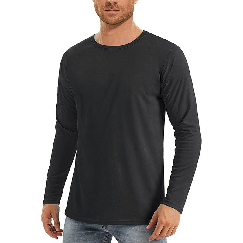 Men's Solid Color Quick-drying Sports Round Neck Long-sleeved T-shirt 49845940X