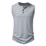 Men's Casual Solid Color Cotton Button V-Neck Sports Tank Top 35143769M
