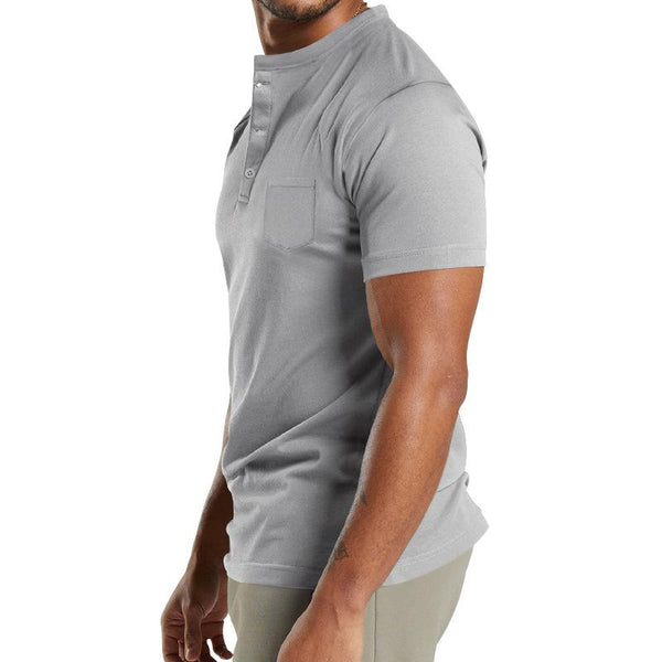 Men's Solid Henley Neck Chest Pocket Short Sleeve T-Shirt 37512367Y