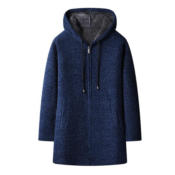 Men's Mid-length Fleece Thickened Hooded Knitted Coat 42966572X