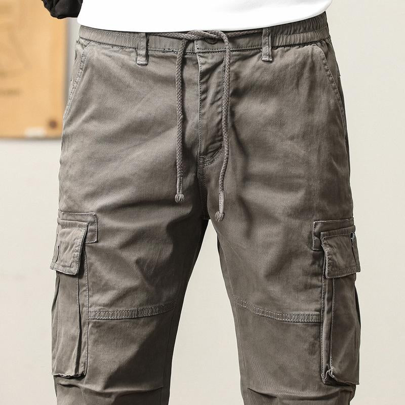 Men's Solid Color Multi-Pocket Elastic Cargo Pants 57353581X