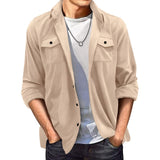 Men's Casual Solid Color Suede Lapel Long Sleeve Overshirt 73271105Y