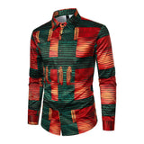 Men's Vintage African Print Lapel Long Sleeve Shirt 82083589M