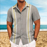 Men's Retro Striped Color Block Short Sleeve Shirt 79287549TO