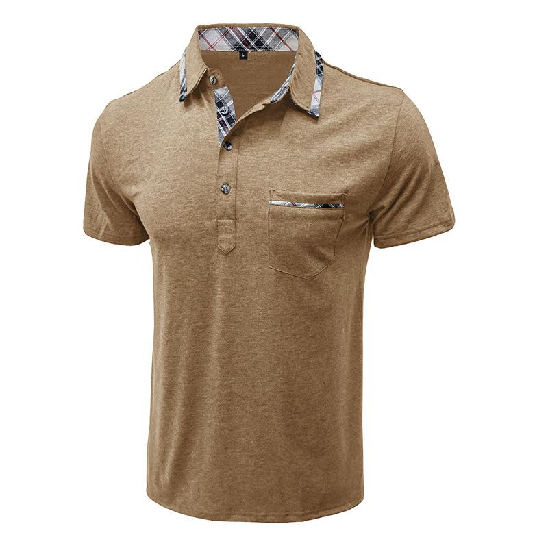 Men's Plaid Stitching Lapel Short Sleeve Polo Shirt 33369006Z