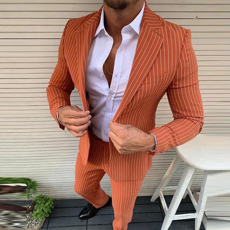 Men's Retro Casual Striped Suit Two-Piece Suit 62726463TO