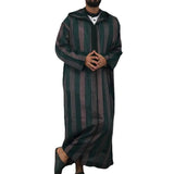 Men's Loose Striped Print Hooded Muslim Robe 48387184Y