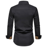 Men's Casual Leopard Print Panel Lapel Long-Sleeved Shirt 79112017Y