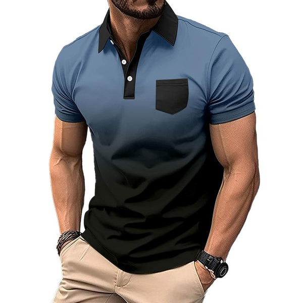 Men's Gradient Print Chest Pocket Short Sleeve Polo Shirt 07314239Y
