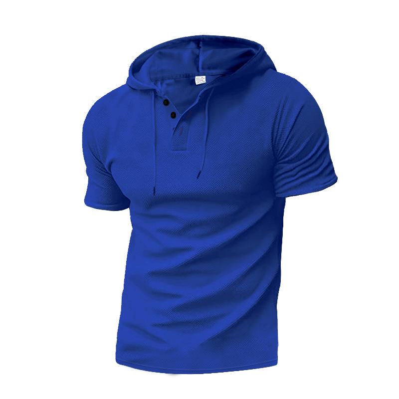 Men's Solid Hooded Henley Collar Short Sleeve Casual T-shirt 76108731Z