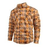 Men's Printed Lapel Long Sleeve Plaid Shirt 61272557X