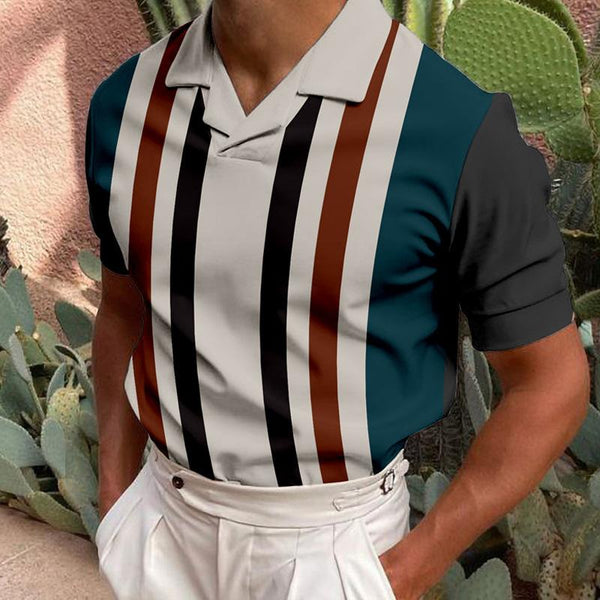 Men's Striped Print Short Sleeve Polo Shirt 14882546Y