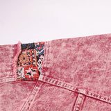 Men's Ethnic Style Contrast Patchwork Washed Distressed Lapel Loose Denim Jacket 09409861M
