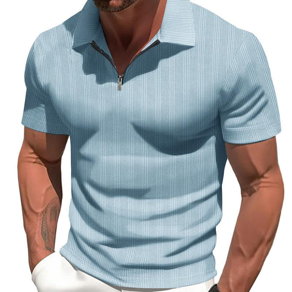 Men's Solid Striped Lapel Short Sleeve Polo Shirt 77349882Z