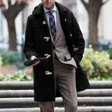 Men's Vintage Classic Lapel Horn Button Mid-Length Coat 62465421M