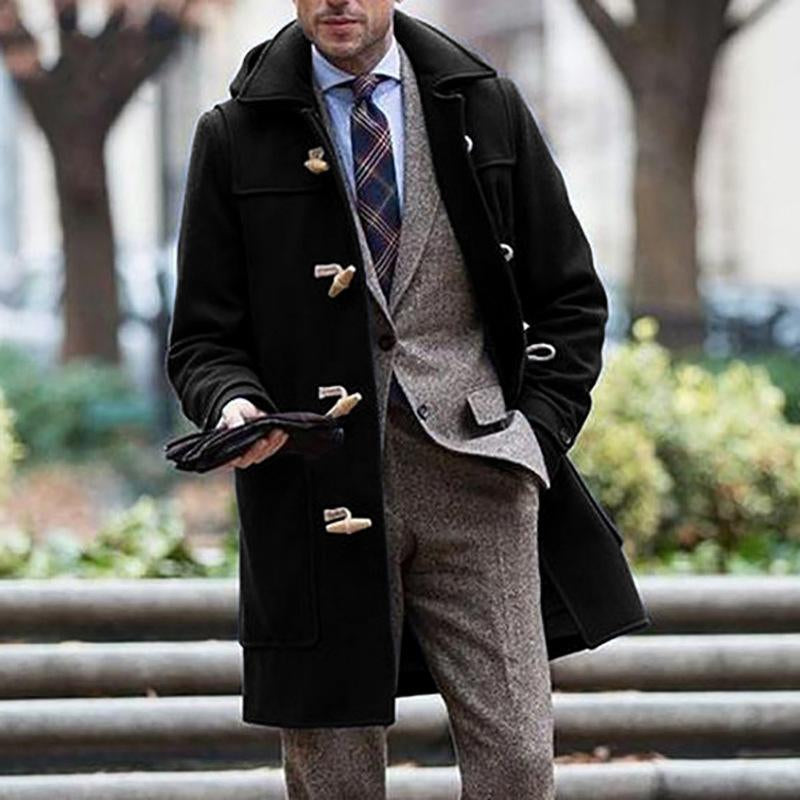 Men's Vintage Classic Lapel Horn Button Mid-Length Coat 62465421M