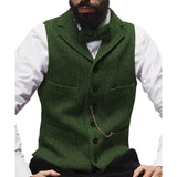 Men's Vintage Solid Color Multi-Pocket Lapel Vest 38835789Y