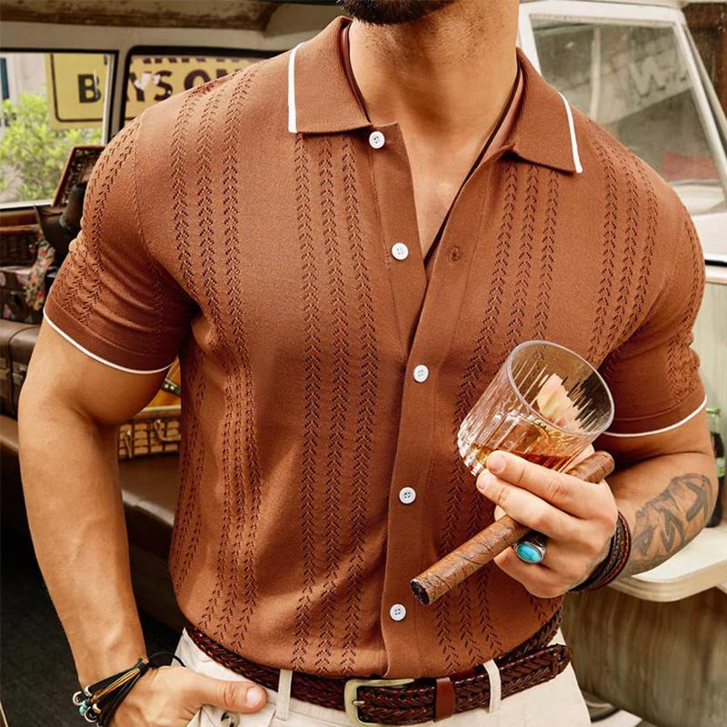 Men's Lapel Contrast Color Single-Breasted Sweater POLO Shirt 96342189X