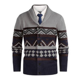 Men's British Style Jacquard Lapel Knitted Cardigan Jacket (without Shirt) 32031631X