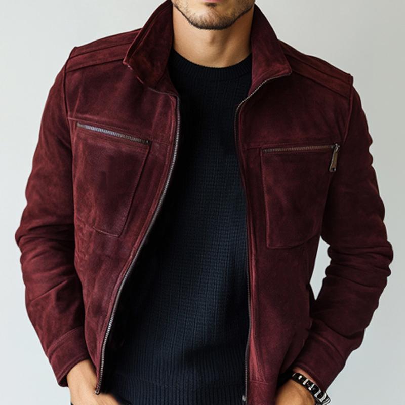 Men's Vintage Burgundy Suede Zip-Up Jacket 17635677U