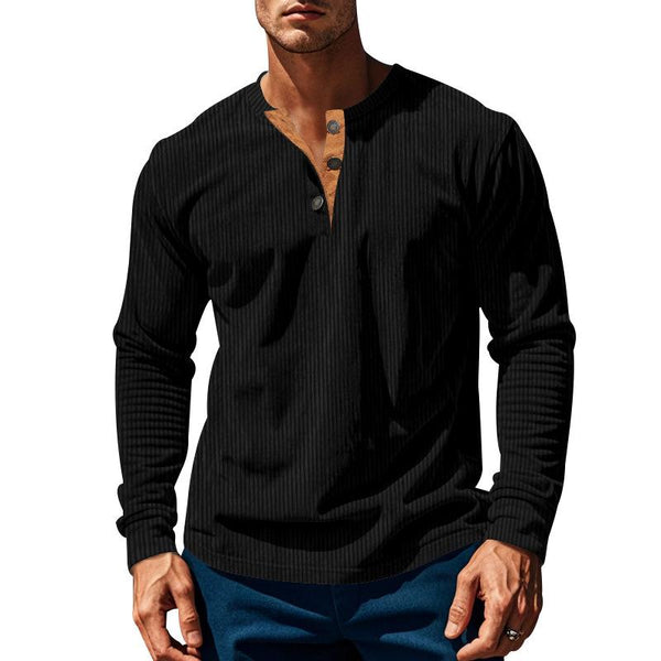 Men's Corduroy Henley Collar Long Sleeve T-shirt 55390867Z