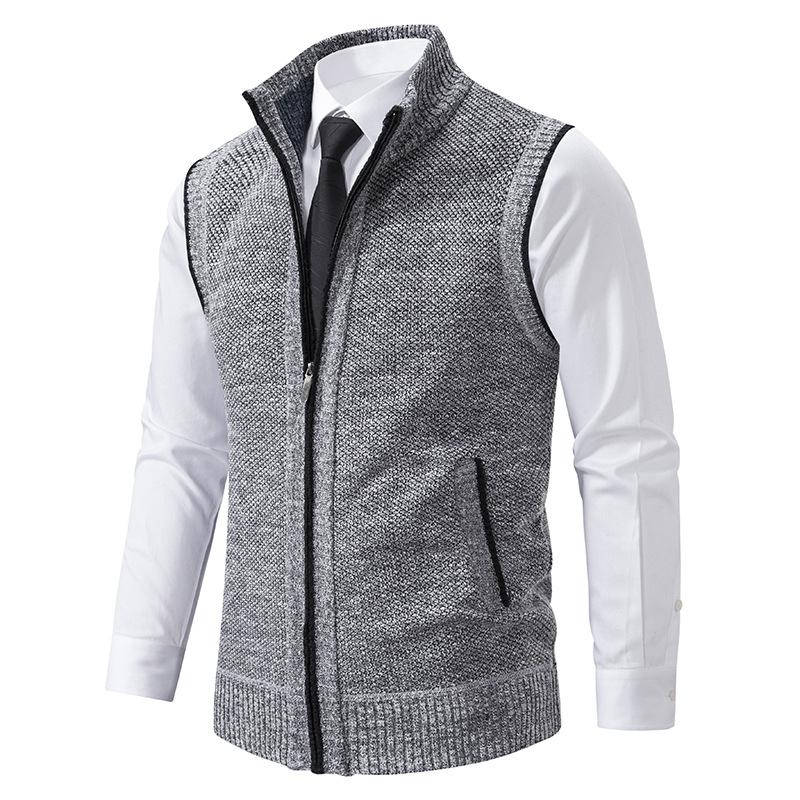 Gilet tricoté sans manches à col montant et couleur unie pour homme 19972434Y