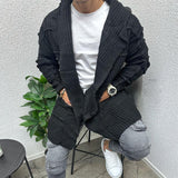 Men's Solid Color Thick Knit Hooded Twist Knit Cardigan 43760637X