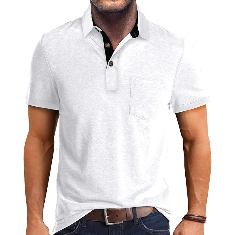 Men's Casual Lapel Patch Pocket Short Sleeve Polo Shirt 55322301M