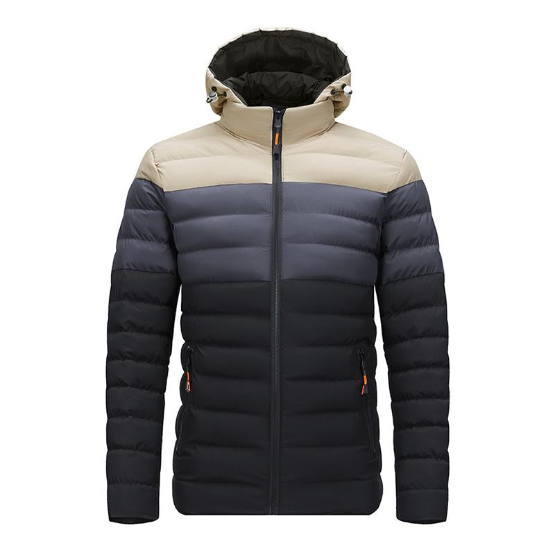 Men's Casual Contrast Color Patchwork Hooded Warm Zipper Padded Jacket 23417716M