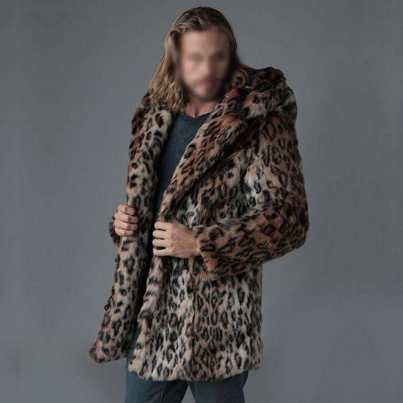Men's Leopard Print Warm Mid-Length Fur Coat 37463348Y