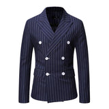 Men's Casual Striped Peaked Lapel Double Breasted Slim Fit Blazer 38287453M