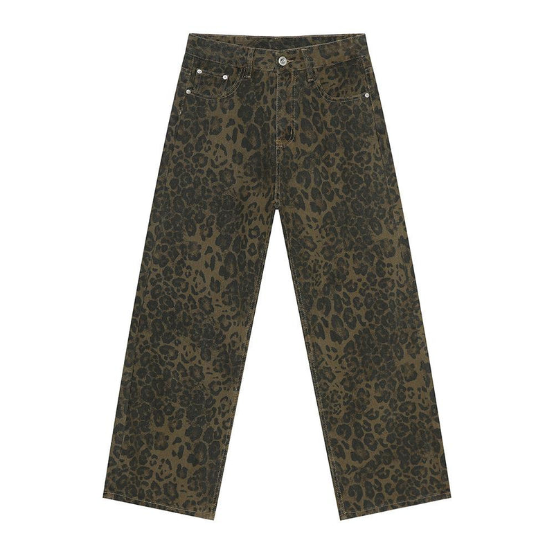 Men's Vintage Leopard Print Street Straight Loose Jeans 34214979U