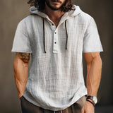 Men's Solid Color Hooded Short-Sleeved Shirt 66868211Y
