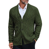 Men's Solid Color Cable Knit Lapel Single Breasted Cardigan 22316721Z