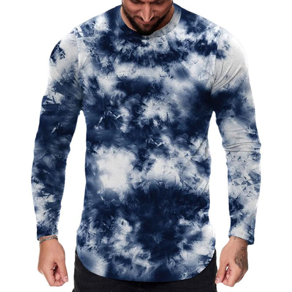 Men's Tie-dye Printed Round Neck Pullover Long-sleeved T-shirt 45359884X