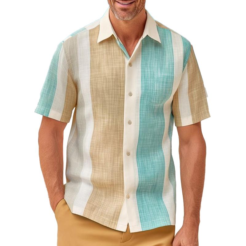 Men's Striped Print Loose Short Sleeve Shirt 43097509X