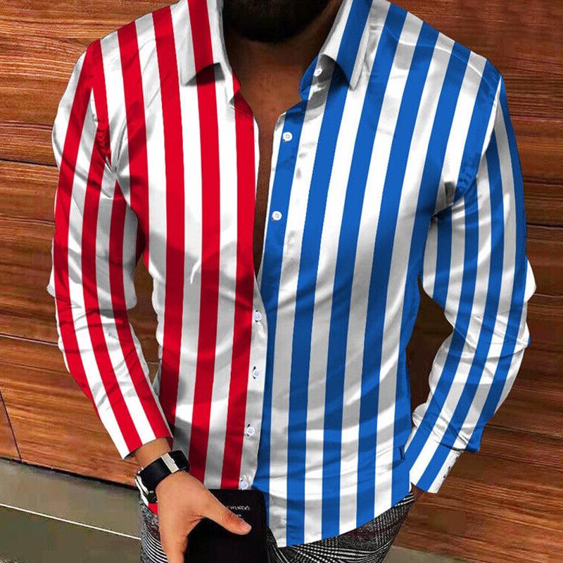 Men's Long Sleeve Lapel Button Striped Shirt 73891942X