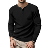 Men's Solid Color Waffle Henley Collar Long Sleeve Casual T-shirt 72561804Z