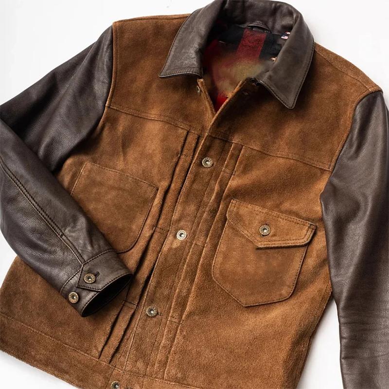 Men's Vintage Suede PU Patchwork Lapel Jacket 66261844X