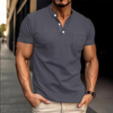Men's Casual Solid Color Chest Pocket Short Sleeve Polo Shirt 36275697Y