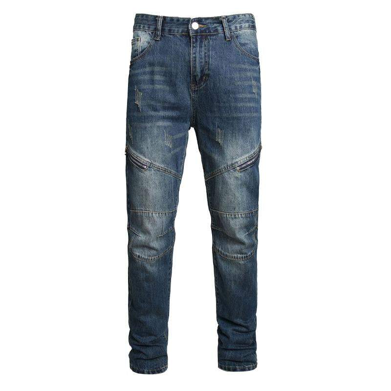 Men's Zipper Decorated Jeans Straight Leg Pants 37961676X