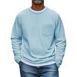 Men's Solid Color Chest Pocket Round Neck Long Sleeve T-Shirt 12455415Y