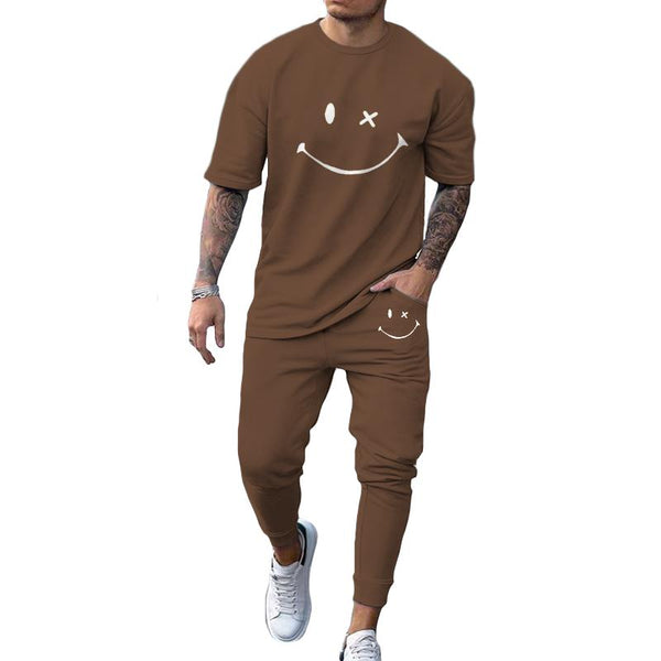 Men's Casual Smiley Short-sleeved Two-piece Set 73063380TO