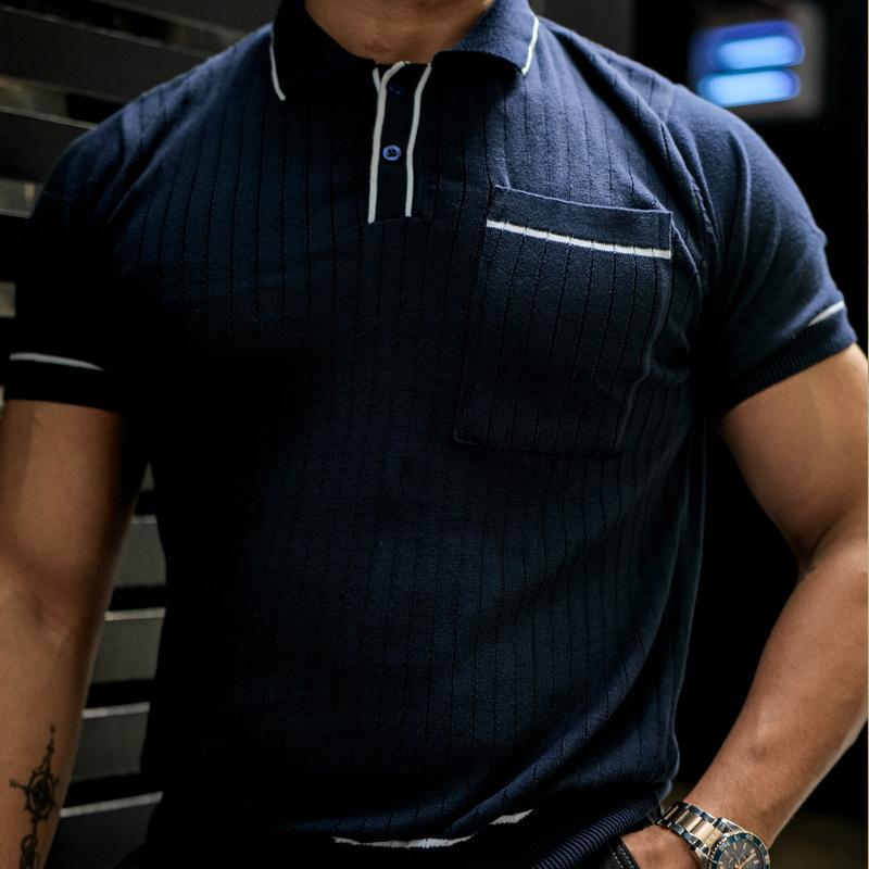 Men's Colorblock Lapel Short Sleeve Knitted Polo Shirt 93466890Z