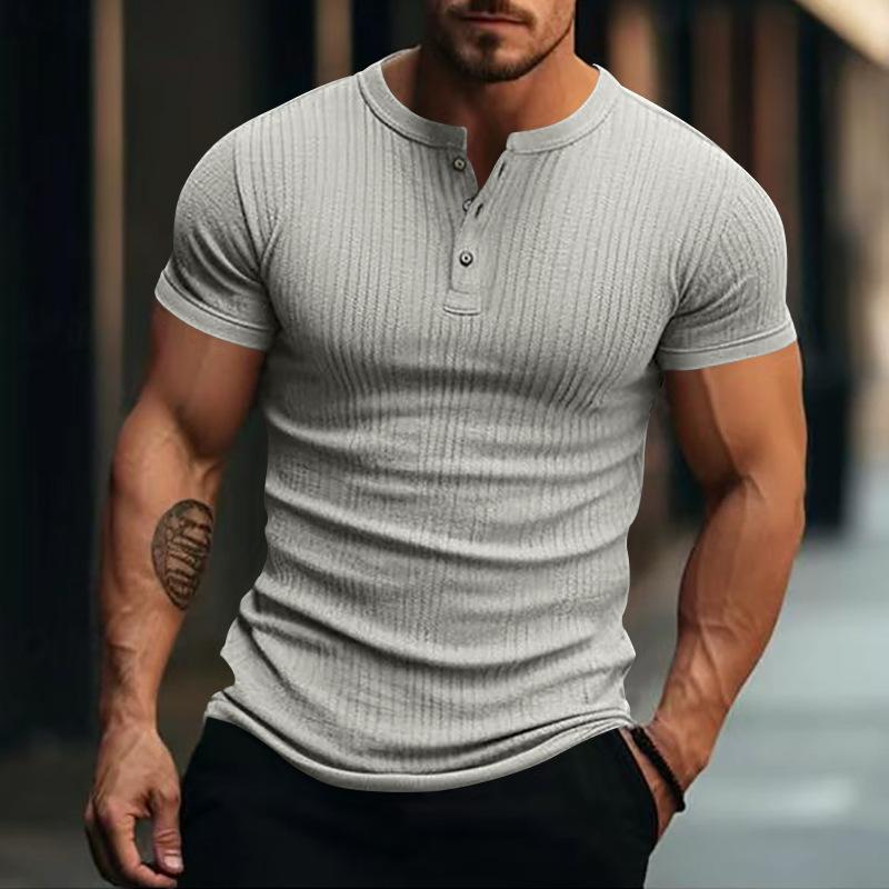 Camiseta Henley de manga corta de punto elástico informal para hombre 00095453X