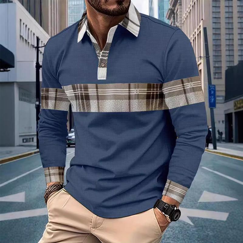 Polo casual da uomo a maniche lunghe con bottoni colorblock e motivo waffle 69839900X